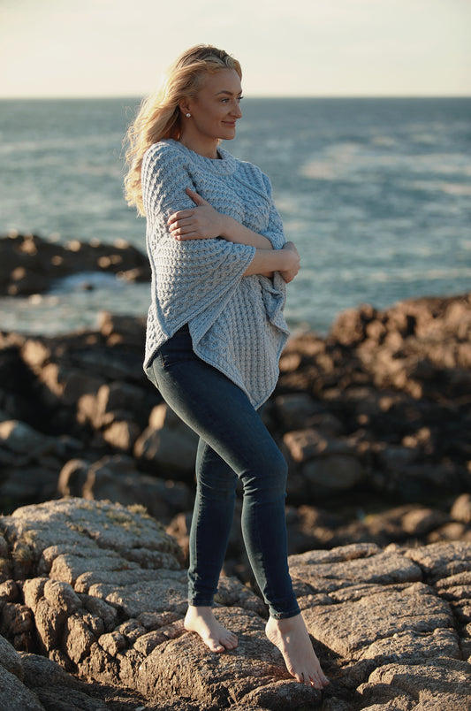 Aran Merino Wool Poncho – Sky Blue