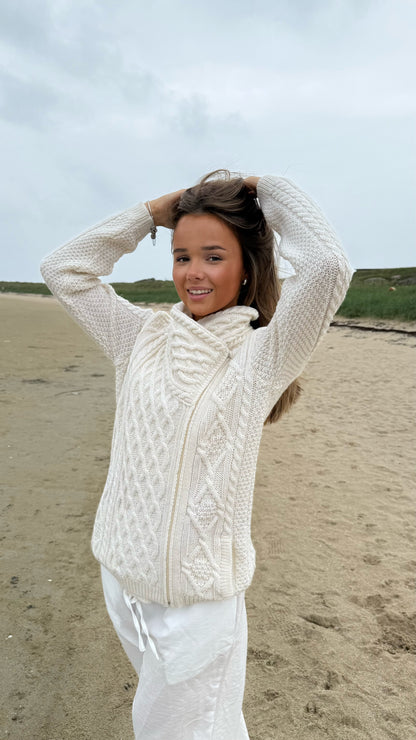 Classic Cream Aran Zip Jacket