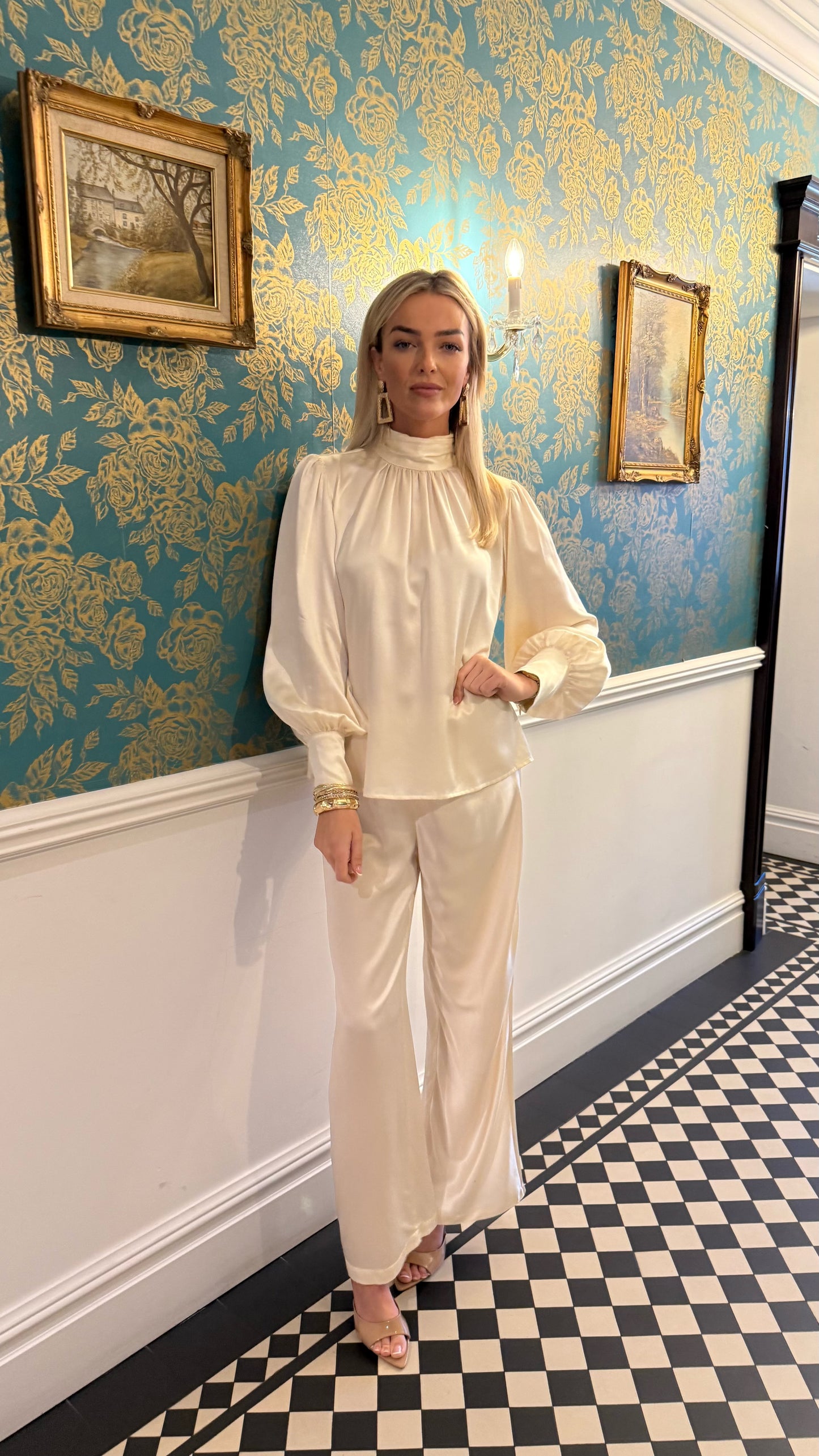 Luxury Satin Trousers – Cream