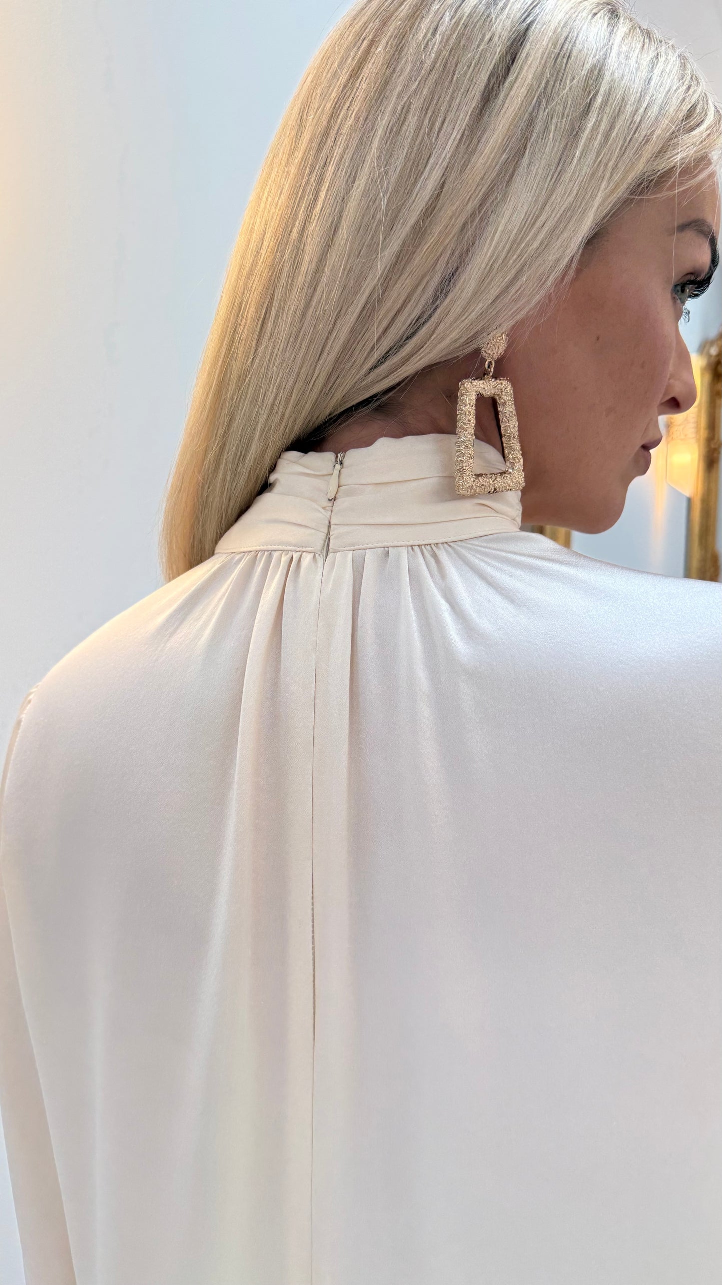 Luxury Satin High Neck Top – Cream