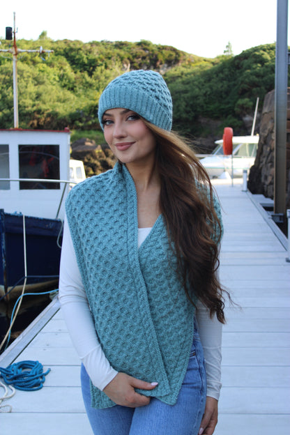 Aqua Merino Wool Hat & Scarf Set