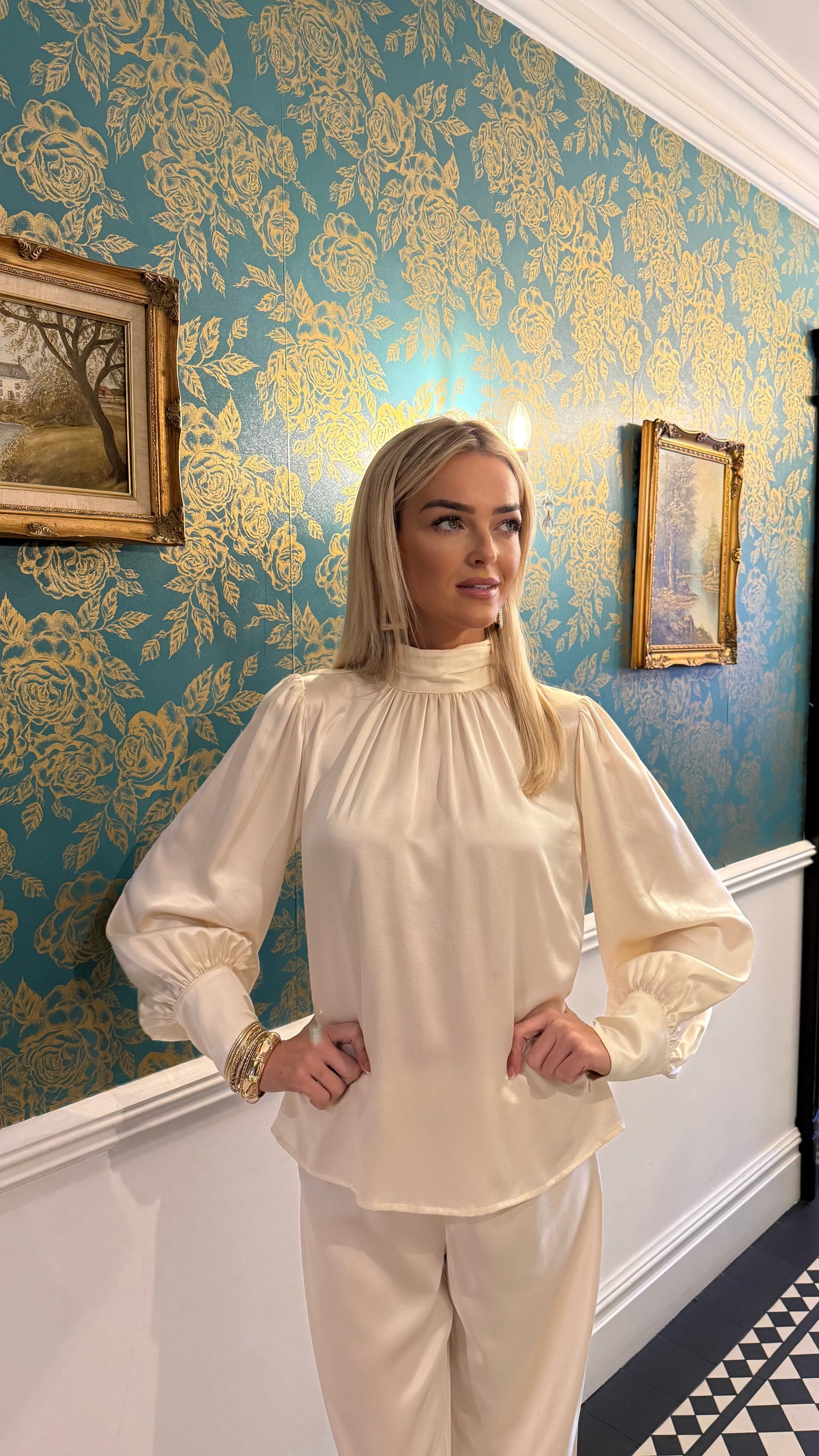 Luxury Satin High Neck Top – Cream