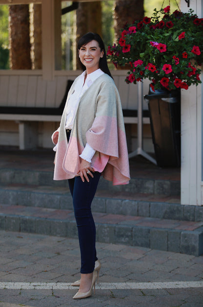 Lambswool Cape – Grey & Pink