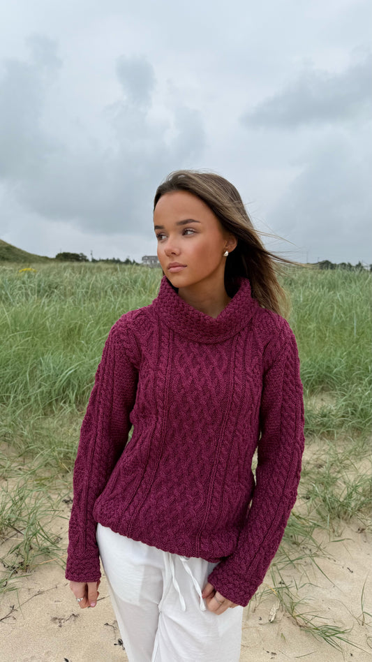 Raspberry Marl Aran Pullover