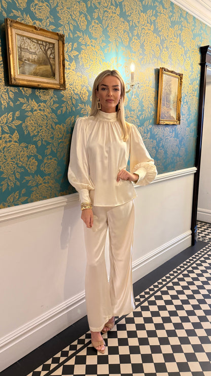 Luxury Satin High Neck Top – Cream
