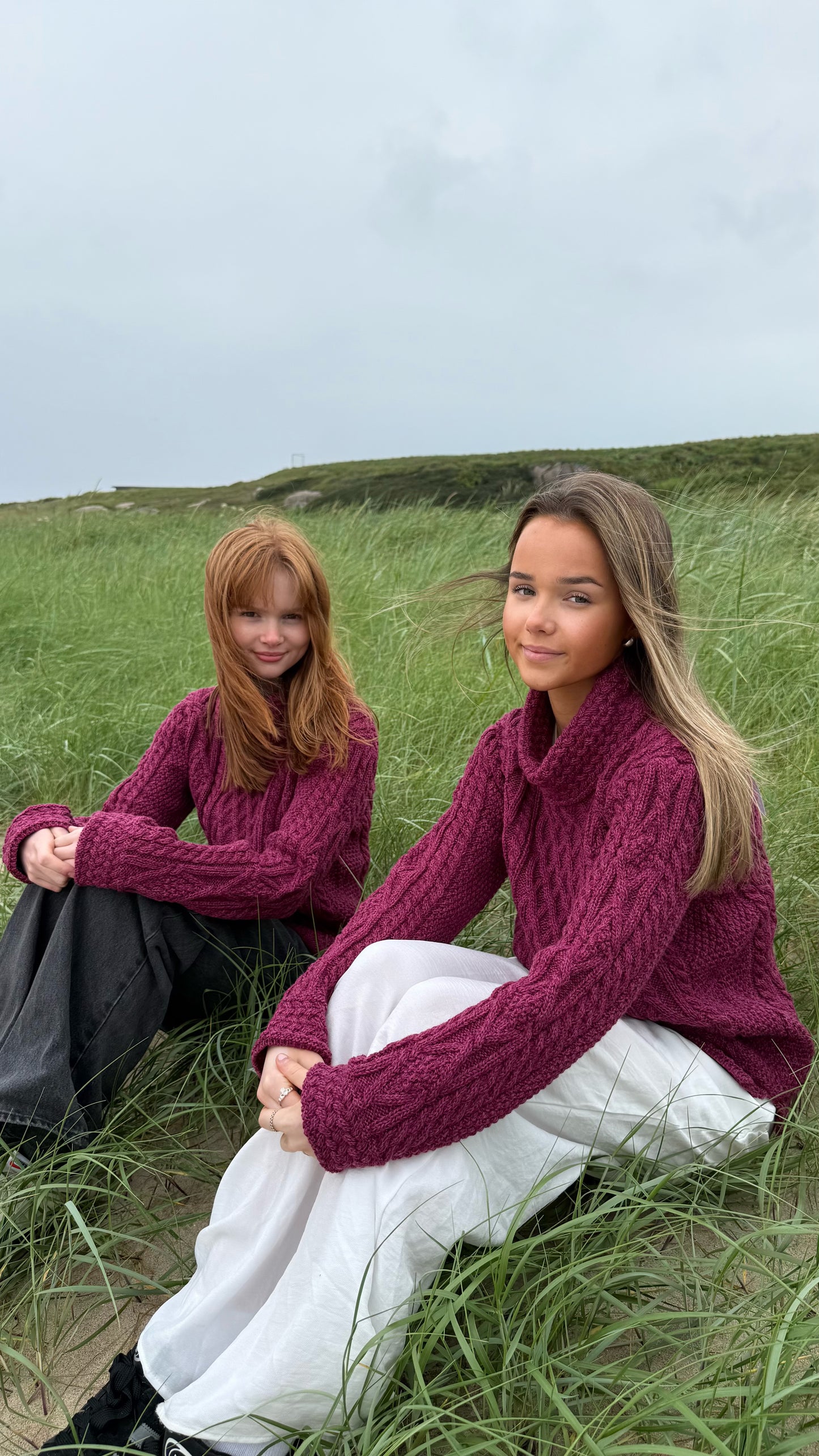 Raspberry Marl Aran Pullover