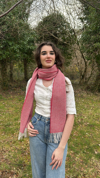 Luxurious Handcrafted Cashmere Blend Herringbone Scarf in Cherry Red