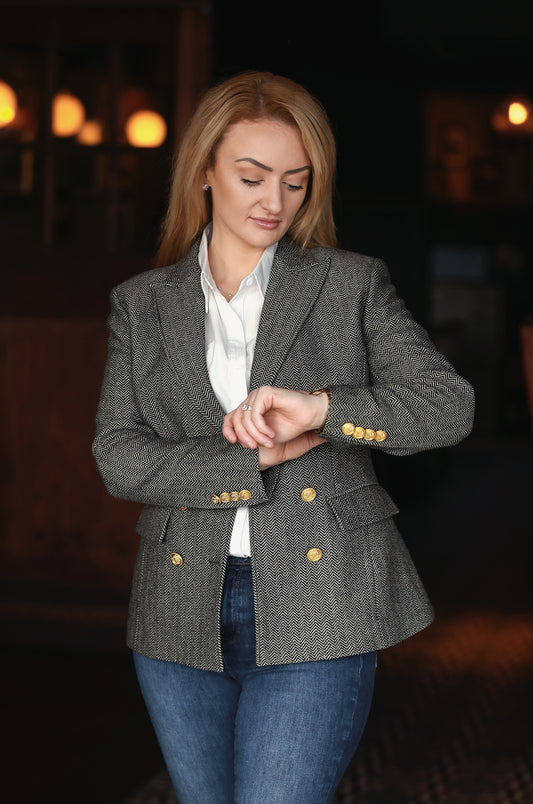 The Donegal Blazer – Black & White Herringbone