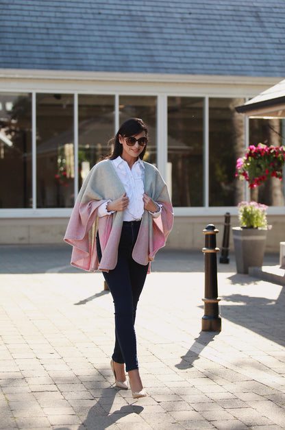 Lambswool Cape – Grey & Pink