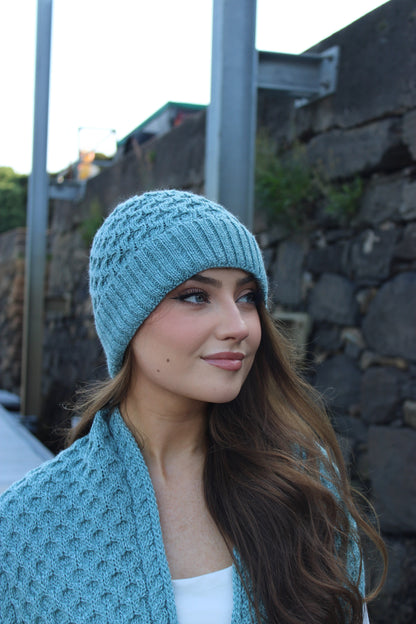 Aqua Merino Wool Hat & Scarf Set