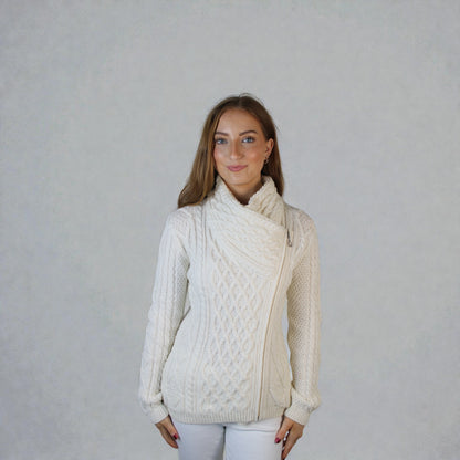 Classic Cream Aran Side Zip Jacket