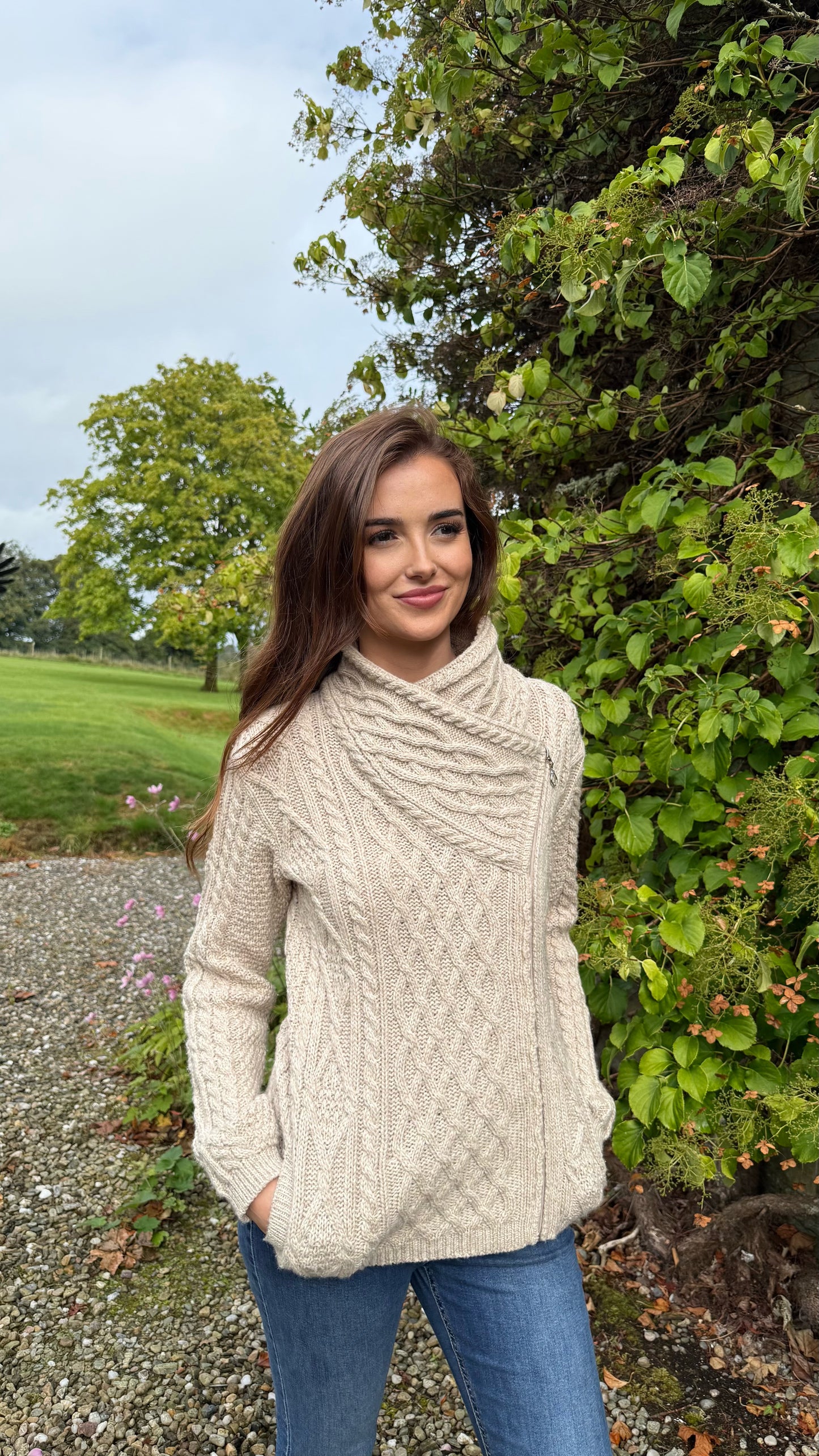 Classic Aran Side Zip-Biscotti