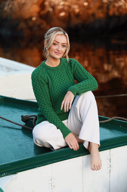 Aran Crew Neck- Emerald Green