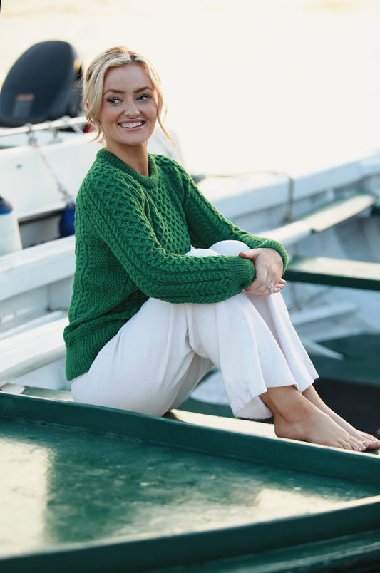 Aran Crew Neck- Emerald Green