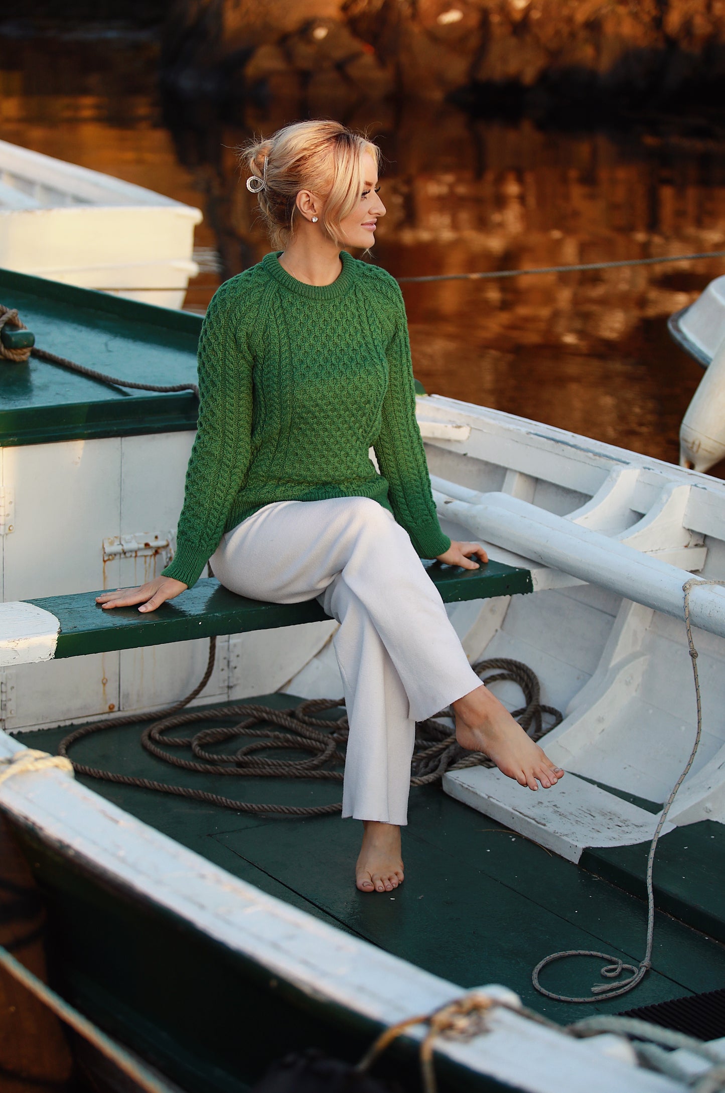 Aran Crew Neck- Emerald Green