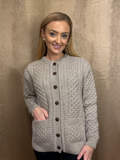 Classic Oatmeal Aran Cardigan – 100% Merino Wool